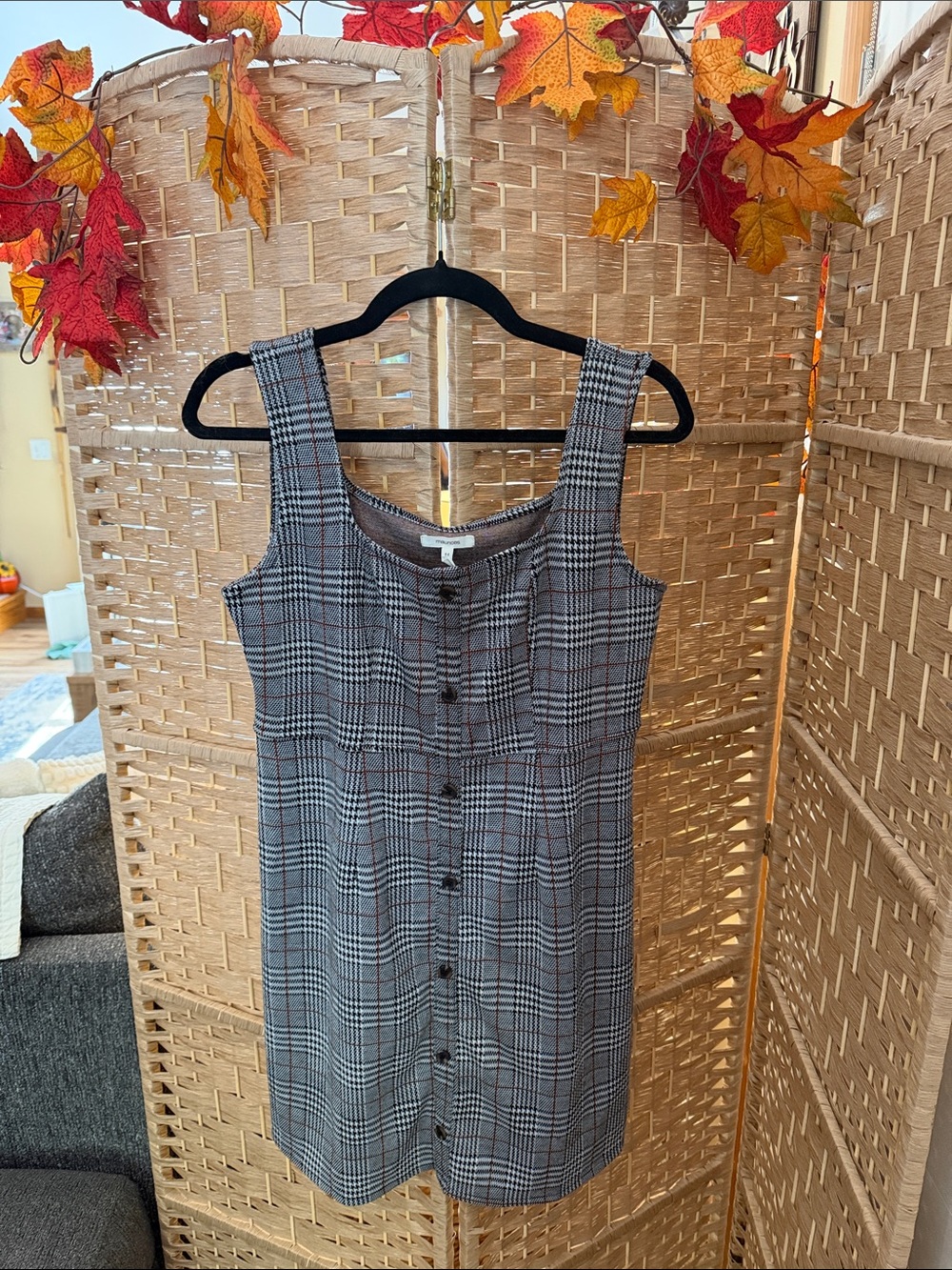 Maurices Gray Plaid Button-Front Dress with Red Accents